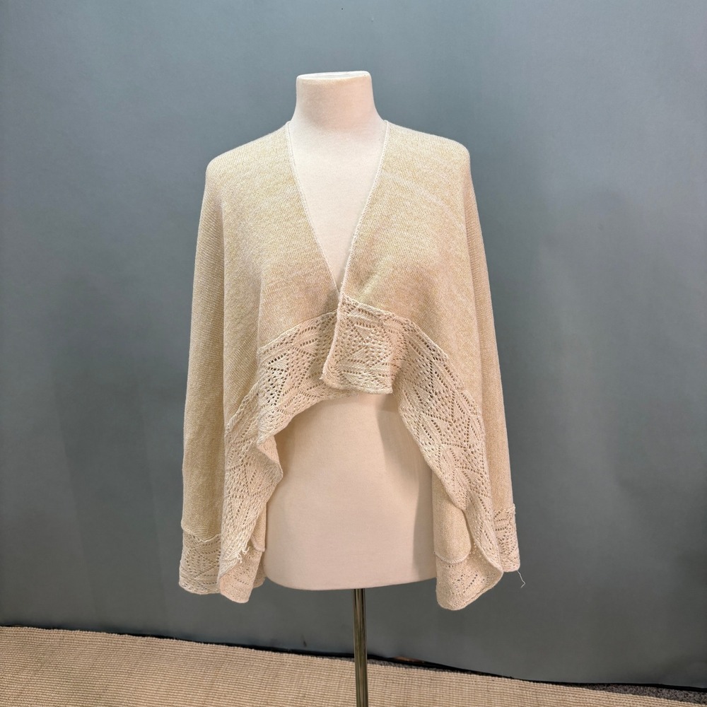 Croft & Barrow Women's OS Cream Gold Metallic Open Knit Poncho Cape Boho